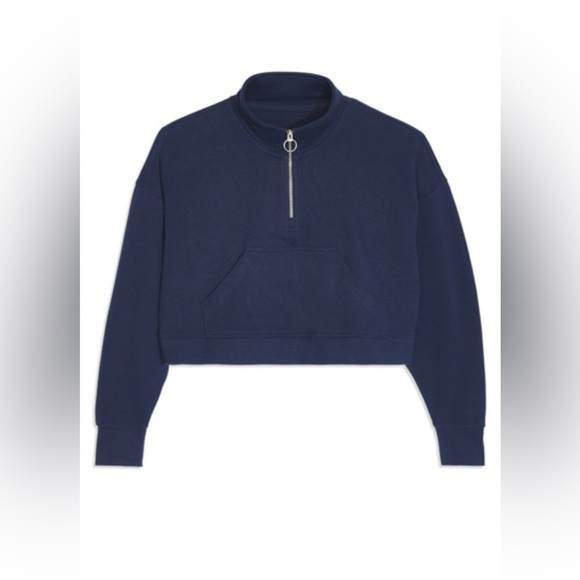 NWT WEWOREWHAT cropped Knit half zip Sweatshirt in Midnight Blue Size XL Womens - Picture 3 of 16